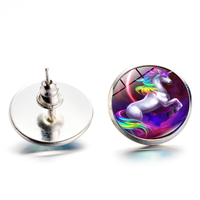 Jewelry WholesaleWholesale Cartoon Time Gem Stud Earrings Retro Rainbow Horse JDC-ES-Songx036 Earrings 淞香 %variant_option1% %variant_option2% %variant_option3%  Factory Price JoyasDeChina Joyas De China