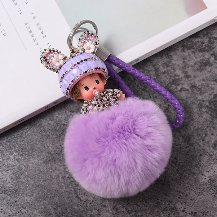 Wholesale pendant rhinestone rex rabbit fur keychain cartoon JDC-KC-GHui005