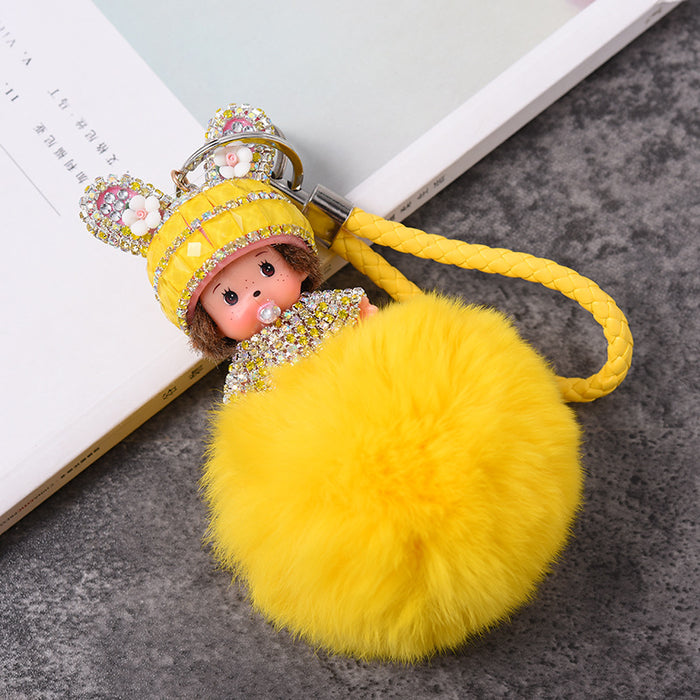 Wholesale pendant rhinestone rex rabbit fur keychain cartoon JDC-KC-GHui005