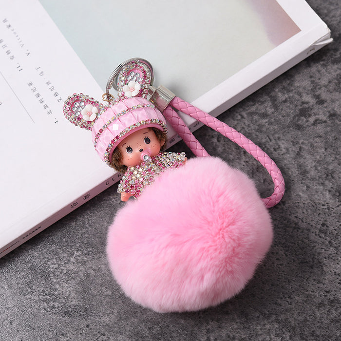 Wholesale pendant rhinestone rex rabbit fur keychain cartoon JDC-KC-GHui005