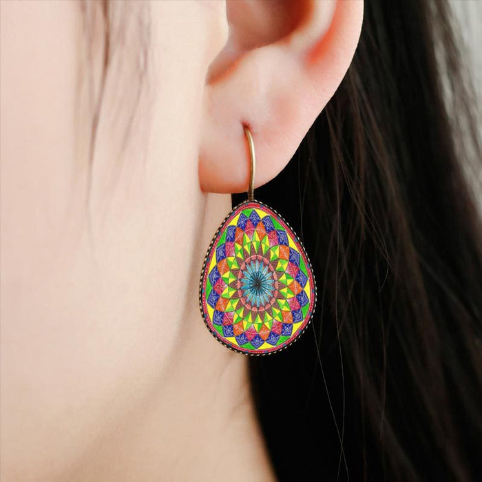 Wholesale Water Drop Mandala Flower Earrings Time Stone French Hook MOQ≥2 JDC-ES-Fangt005