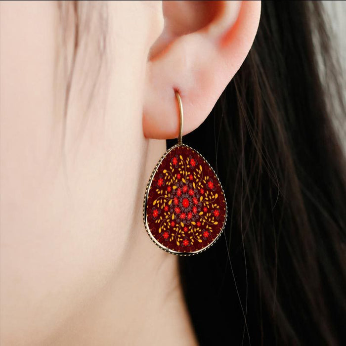 Wholesale Water Drop Mandala Flower Earrings Time Stone French Hook MOQ≥2 JDC-ES-Fangt005