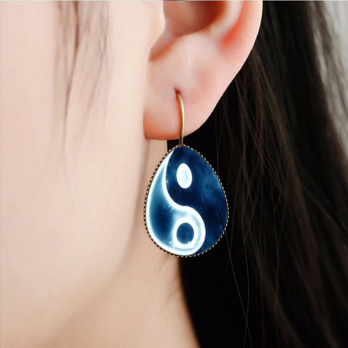 Wholesale gossip yin yang too water drop retro earrings time gem MOQ≥2 JDC-ES-Fangt009