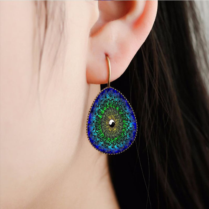 Wholesale gossip yin yang too water drop retro earrings time gem MOQ≥2 JDC-ES-Fangt009