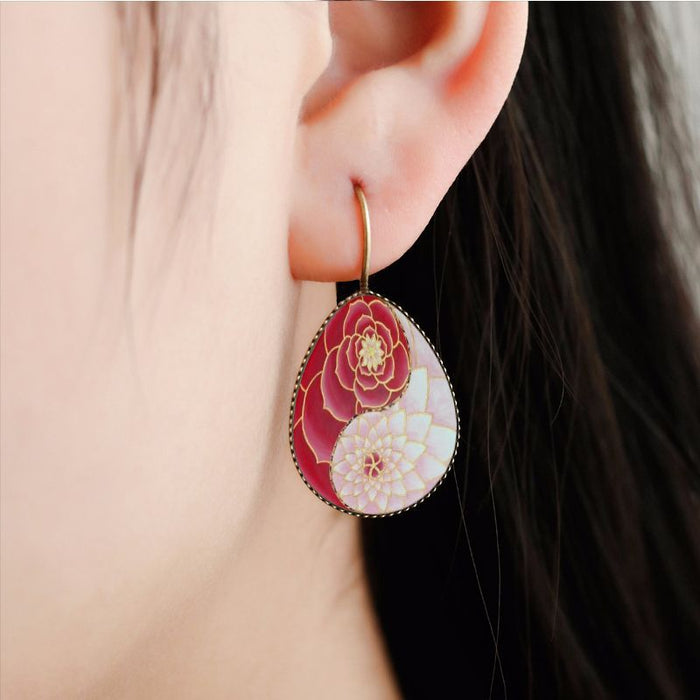 Wholesale gossip yin yang too water drop retro earrings time gem MOQ≥2 JDC-ES-Fangt009