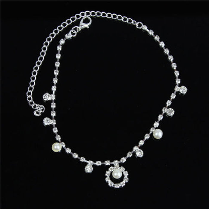 Wholesale Rhinestone Tassel Love Anklet Diamond Bow MOQ≥2 JDC-AS-HongMao002