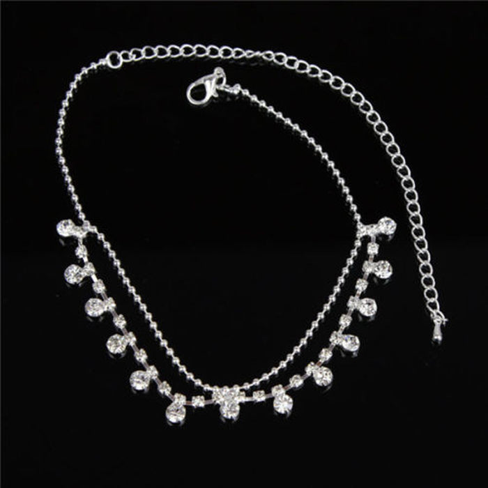 Wholesale Rhinestone Tassel Love Anklet Diamond Bow MOQ≥2 JDC-AS-HongMao002