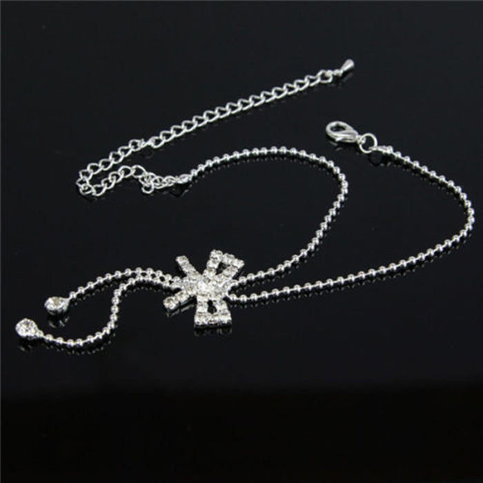 Wholesale Rhinestone Tassel Love Anklet Diamond Bow MOQ≥2 JDC-AS-HongMao002