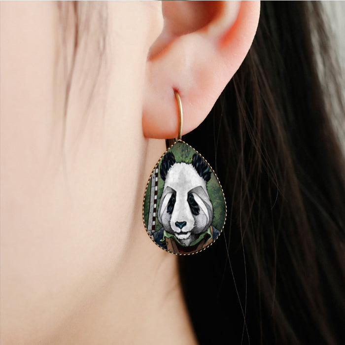 Wholesale water drop time gem french earrings animal retro illustration MOQ≥2 JDC-ES-Fangt011