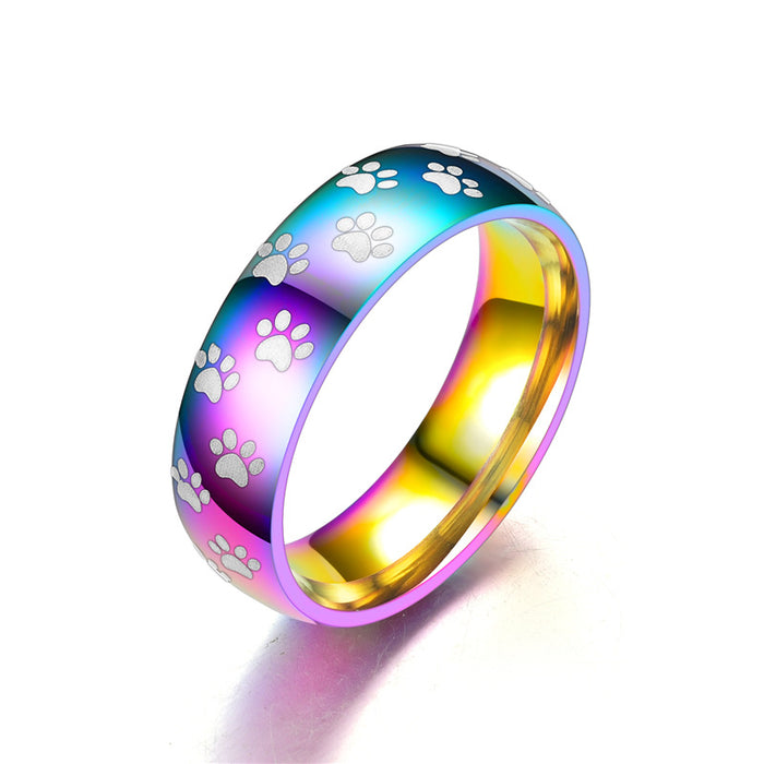 Wholesale Rings Stainless Steel Colorful Light Rainbow Paw Print JDC-RS-TS108