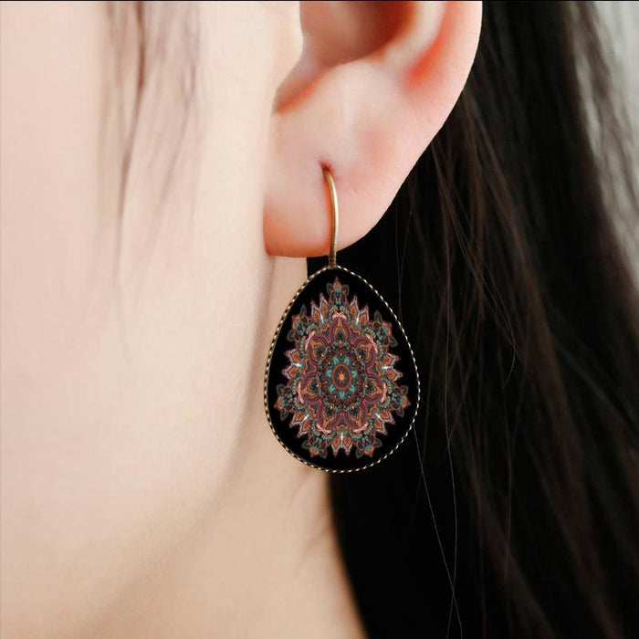 Wholesale Water Drop Mandala Flower Earrings Time Stone French Hook MOQ≥2 JDC-ES-Fangt005