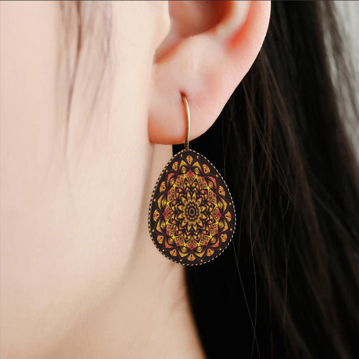 Wholesale Water Drop Mandala Flower Earrings Time Stone French Hook MOQ≥2 JDC-ES-Fangt005