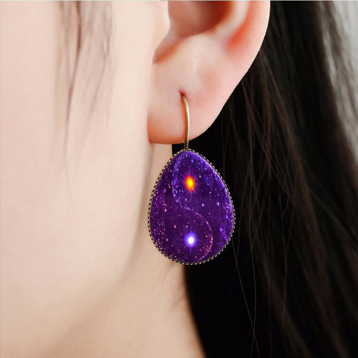 Wholesale gossip yin yang too water drop retro earrings time gem MOQ≥2 JDC-ES-Fangt009