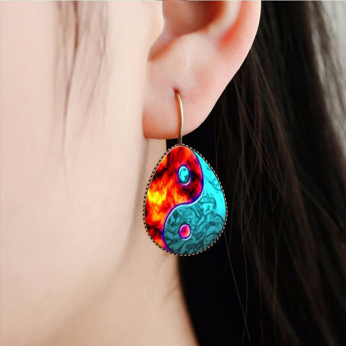 Wholesale gossip yin yang too water drop retro earrings time gem MOQ≥2 JDC-ES-Fangt009