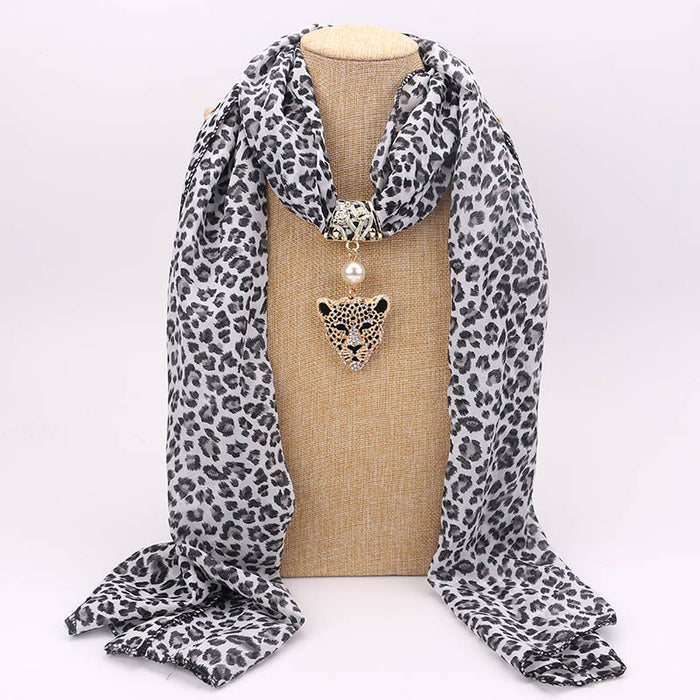 Wholesale Scarf Alloy Chiffon Leopard Headband Diamond Leopard Print JDC-SF-Longd001