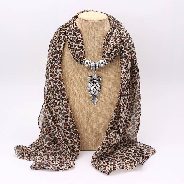 Wholesale Scarf Alloy Chiffon Leopard Headband Diamond Leopard Print JDC-SF-Longd001