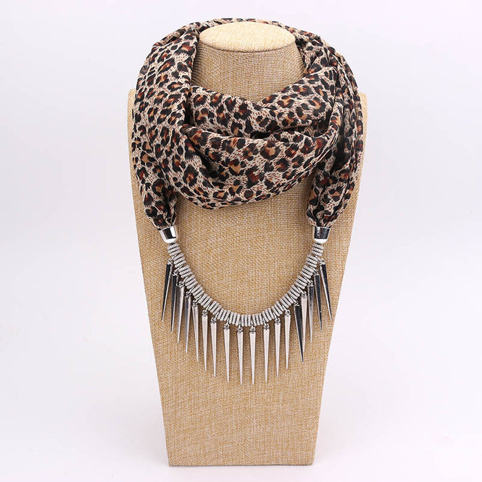 Wholesale Scarf Alloy Chiffon Leopard Headband Diamond Leopard Print JDC-SF-Longd001