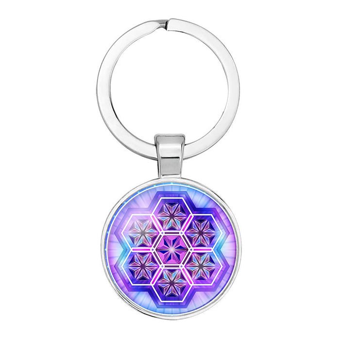 Wholesale Mandala Flower Time Gemstone Alloy Glass Keychain JDC-KC-NingX015