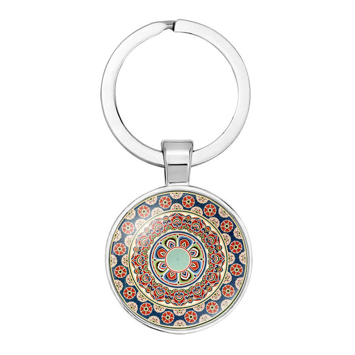 Wholesale Mandala Flower Time Gemstone Alloy Glass Keychain JDC-KC-NingX015