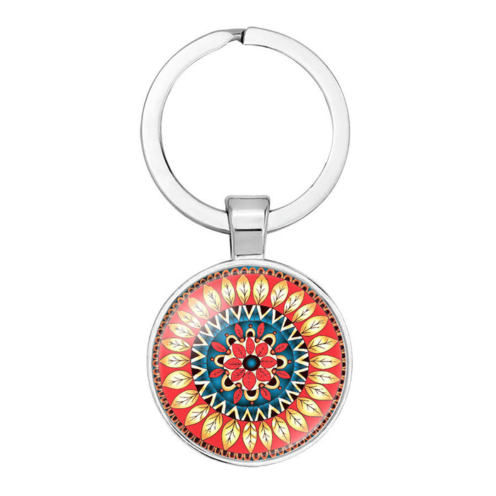 Wholesale Mandala Flower Time Gemstone Alloy Glass Keychain JDC-KC-NingX015