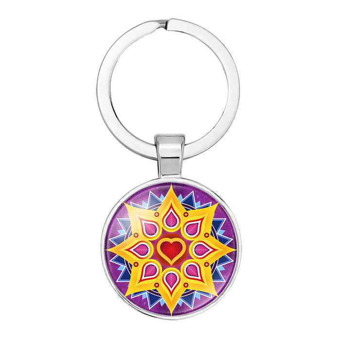 Wholesale Mandala Flower Time Gemstone Alloy Glass Keychain JDC-KC-NingX015