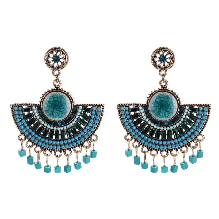 Wholesale Earrings Alloy Diamond Scalloped Multilayer Rice Beads Tassel JDC-ES-JL1048