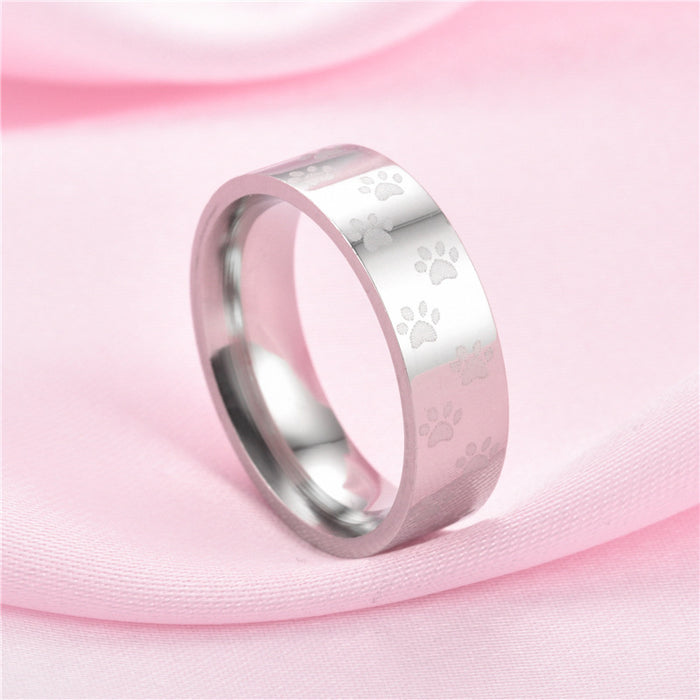 Wholesale Rings Stainless Steel Colorful Light Rainbow Paw Print JDC-RS-TS108