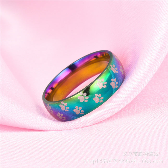 Wholesale Rings Stainless Steel Colorful Light Rainbow Paw Print JDC-RS-TS108