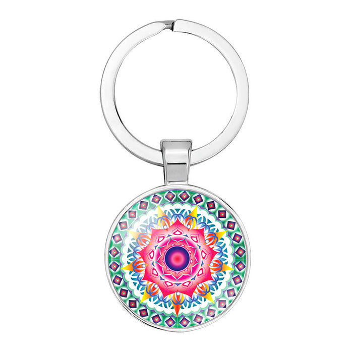 Wholesale Mandala Flower Time Gemstone Alloy Glass Keychain JDC-KC-NingX015