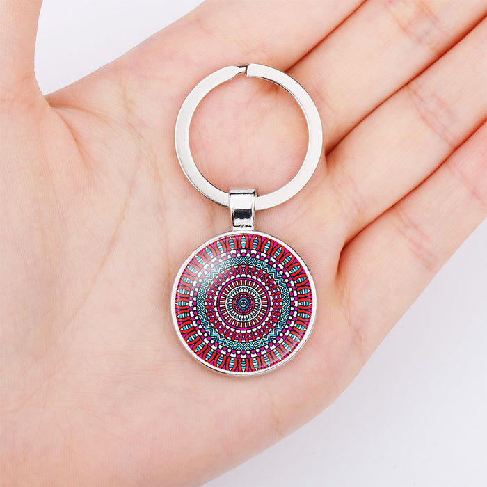 Wholesale Mandala Flower Time Gemstone Alloy Glass Keychain JDC-KC-NingX015