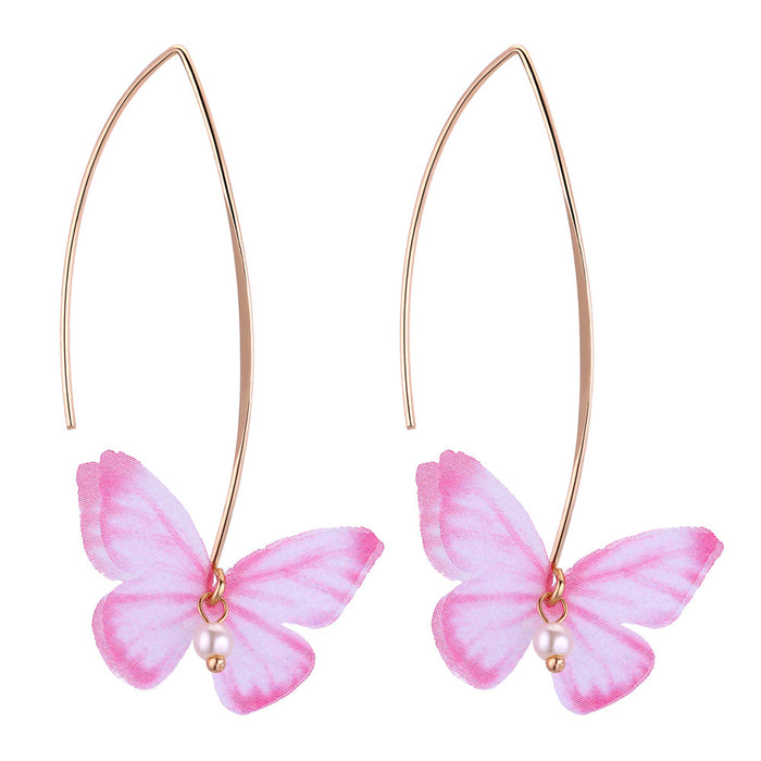 Wholesale Earrings Copper Tulle Double Butterfly Pearl Earrings JDC-ES-qz005