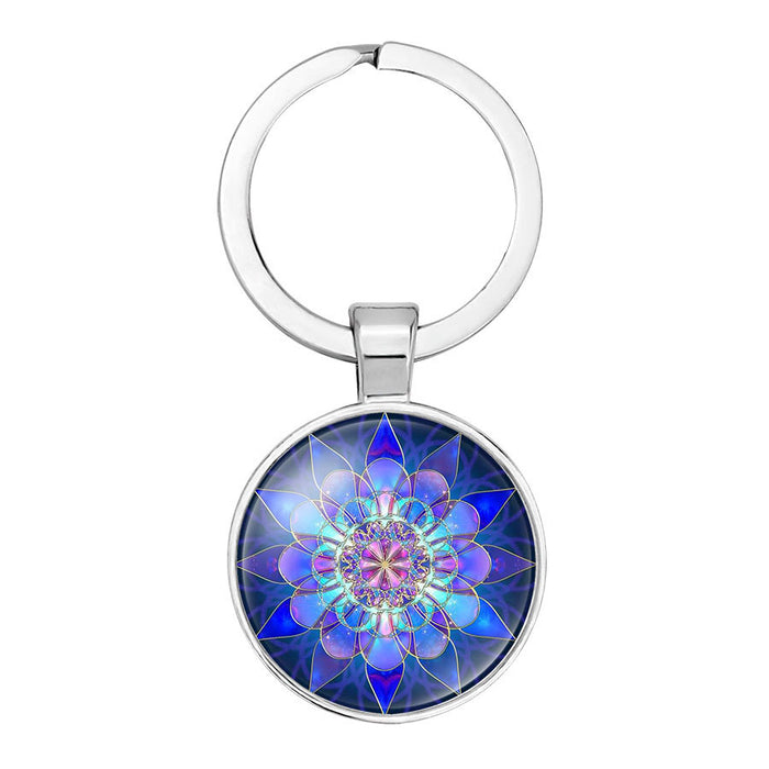 Wholesale Mandala Flower Time Gemstone Alloy Glass Keychain JDC-KC-NingX015