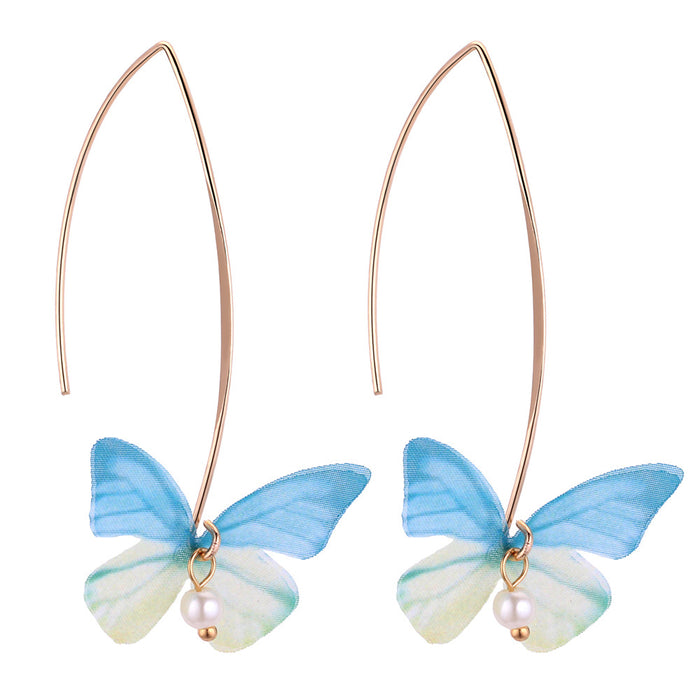 Wholesale Earrings Copper Tulle Double Butterfly Pearl Earrings JDC-ES-qz005