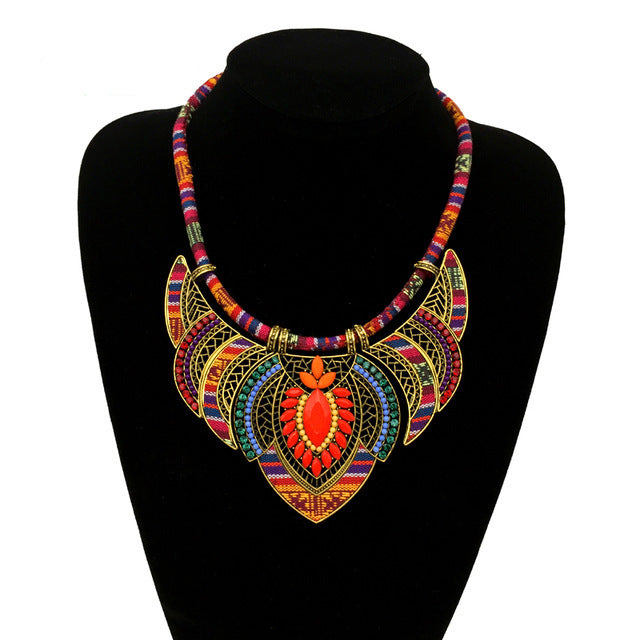 Wholesale Boho Ethnic Necklace Color Alloy Diamond Necklace JDC-NE-KAZI001