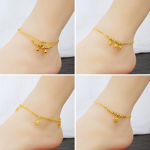 Jewelry WholesaleWholesale brass plated 24K gold bell double-layer Anklet JDC-AS-Xsj001 Anklet 鑫饰界 %variant_option1% %variant_option2% %variant_option3%  Factory Price JoyasDeChina Joyas De China