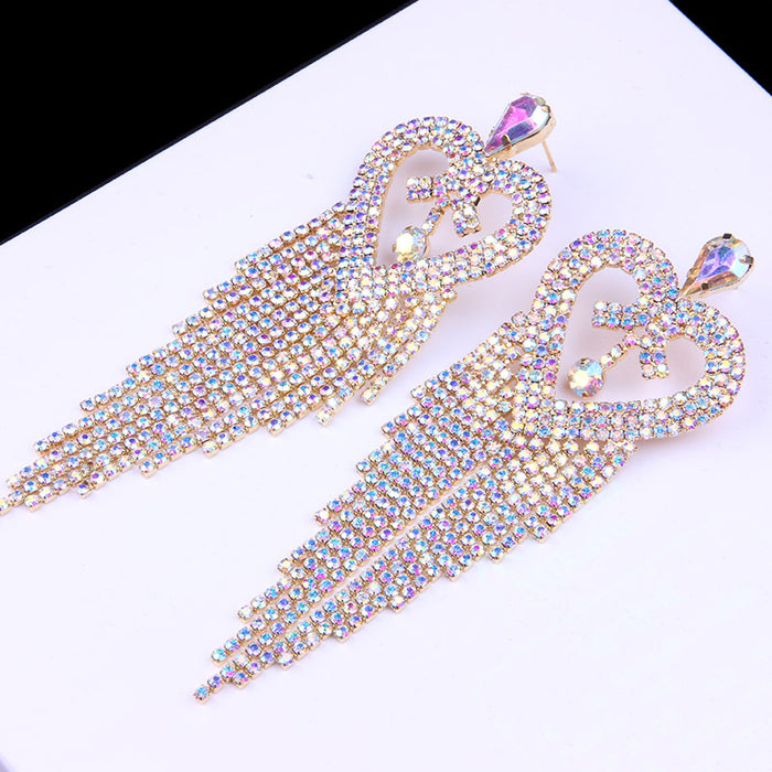 Wholesale Heart Fringe Earrings AB Colored Diamond Exaggerated JDC-ES-Xins007