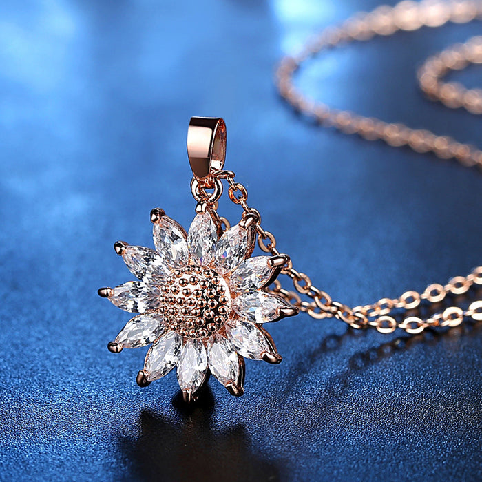 Wholesale Zircon Sunflower Copper Necklace JDC-NE-BeiF001