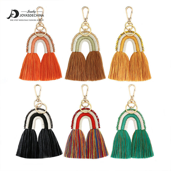 Wholesale tassel keychain rice bead rope weaving manual weaving  JDC-KC-JM015