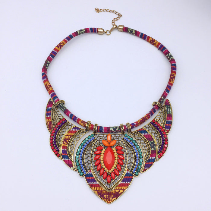 Wholesale Boho Ethnic Necklace Color Alloy Diamond Necklace JDC-NE-KAZI001