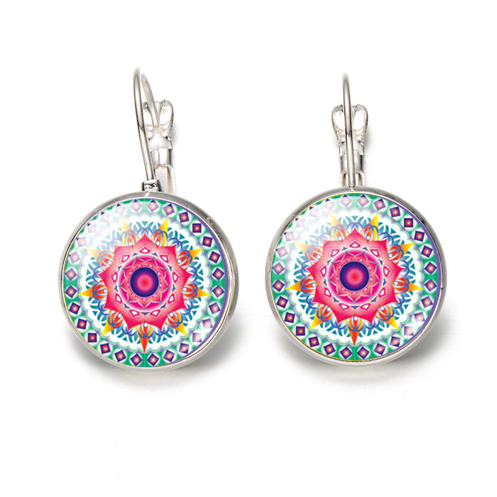 Wholesale Mandala Flower Time Gemstone French Hook Earrings JDC-ES-Songx037