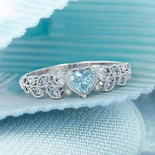 Wholesale Zircon Blue Ocean Heart Heart Alloy Ring JDC-RS-Sanj039