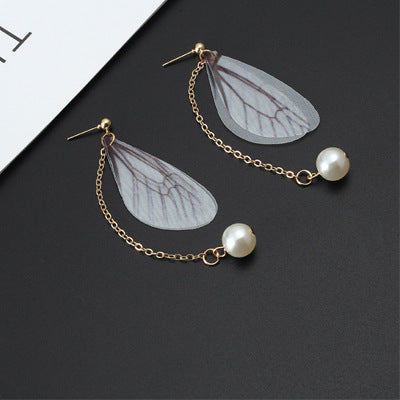 Wholesale Earrings Alloy Tulle Butterfly Wings Pearl Earrings JDC-ES-LvG003