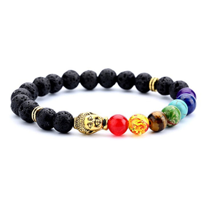 Wholesale 8mm Seven Vein Yoga Volcanic Rock Buddha Head Buddha bracelet MOQ≥3 JDC-BT-ManS001