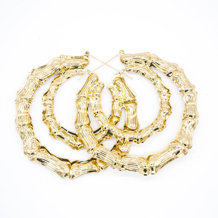 Wholesale Bamboo Earrings Exaggerated Gold Hoop JDC-ES-Ruol020