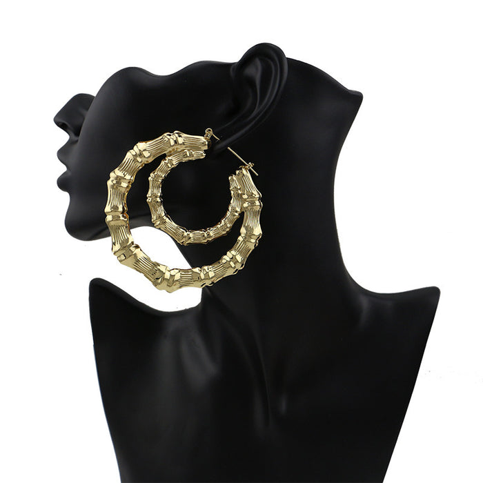 Wholesale Bamboo Earrings Exaggerated Gold Hoop JDC-ES-Ruol020