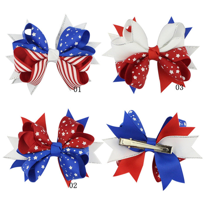 Wholesale 4th of July Independence Day Hot Sale Hair Accessories Kids Bow Hair Clips MOQ≥2  JDC-HC-HaoC003