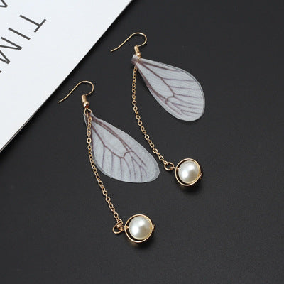 Wholesale Earrings Alloy Tulle Butterfly Wings Pearl Earrings JDC-ES-LvG003