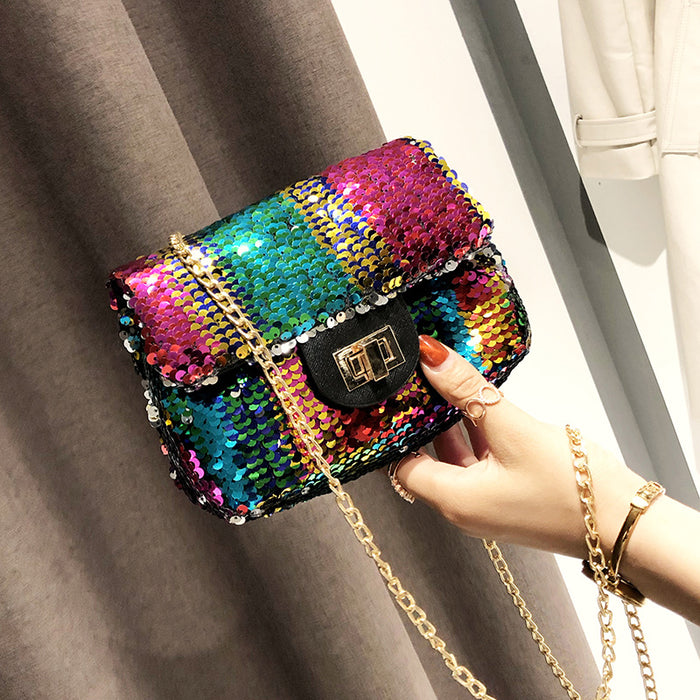 Wholesale Shoulder Bag PU Sequin Small Square Bag Handheld Diagonal Bag JDC-SD-Niou005