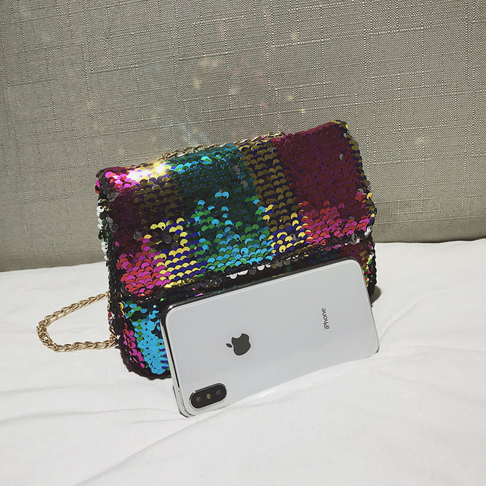 Wholesale Shoulder Bag PU Sequin Small Square Bag Handheld Diagonal Bag JDC-SD-Niou005