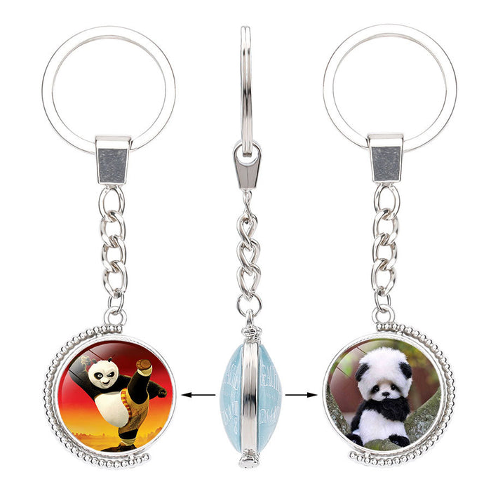 Wholesale Panda Eating Bamboo Time Gemstone Alloy Glass Keychain JDC-KC-NingX017